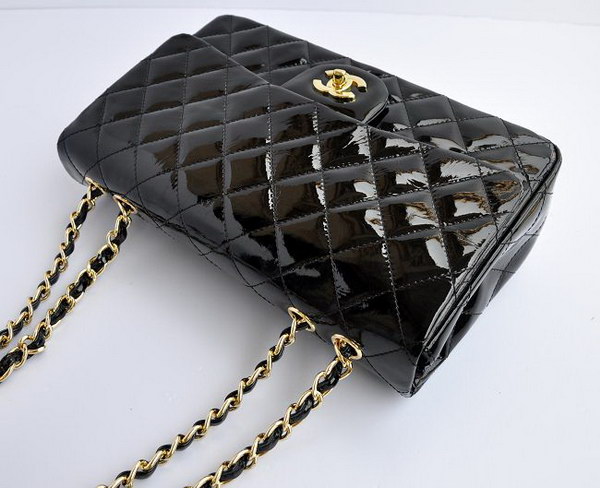 7A Replica Chanel Jumbo A28600 Black Patent Leather with Golden Hardware Flap